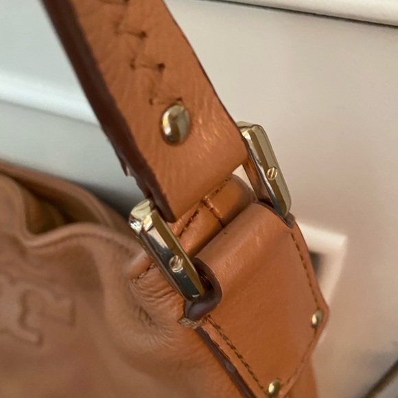 Tory Burch Thea Pebbled Camel Tan Leather Handbag Hobo bag w dust bag ! - Picture 6 of 14